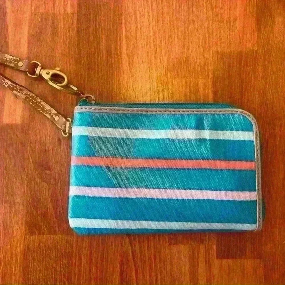 FOSSIL Striped Wristlet Wallet PVC Coated Canvas  Zip Around - Picture 2 of 8